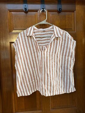 Old Navy Striped V-Neck Collared shirt in Rust & White